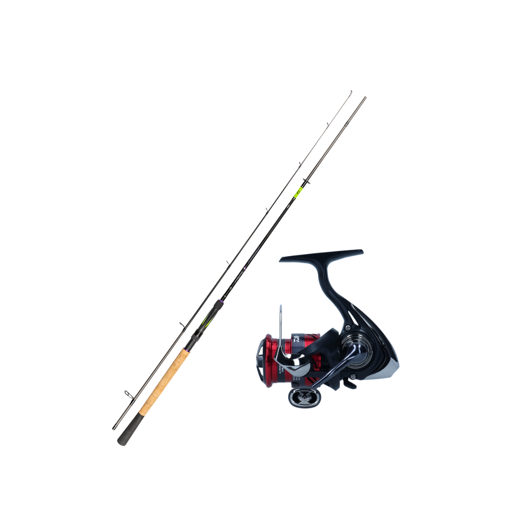 DAIWA PROREX S SPIN 7'0"/213cm/5-25g – DAIWA 23 NINJA LT 1000 Ahven Avokelasetti